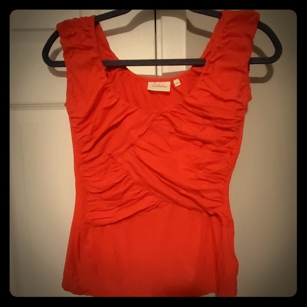 Anthropologie Deletta orange ruched top XS